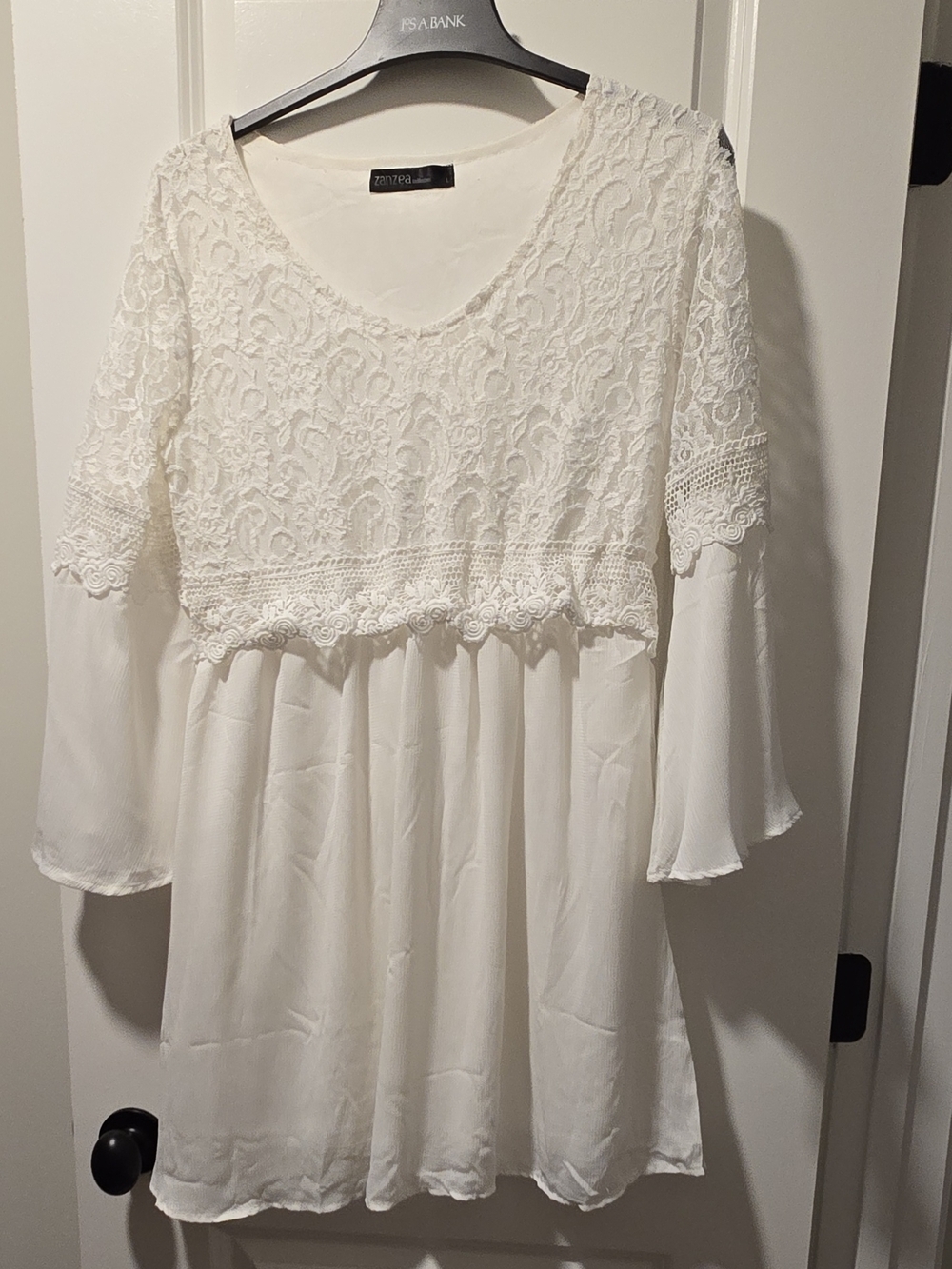 Zanzea White Long Sleeve Lace Bodice Tunic Dress